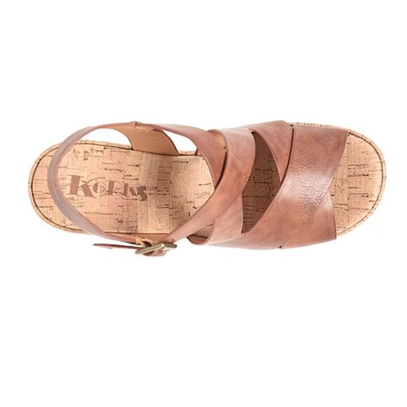 NEW Korks Brigitte Wedge Platform Sandals Size 9 Dark Tan Strappy Buckle Ankle - Picture 2 of 5